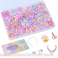 Aster DIY Beads Set600+pcs for Kids Craft Toys Jewelry Making Kits DIY Bracelets Necklaces Colorful Beads 24 Shapes of Kitty Fish Flowers Gift for Girls 4 Years up Princess Style Box B07MLSHRB1